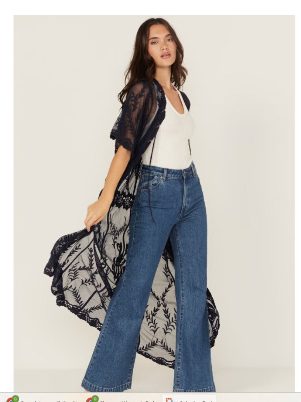 Shyanne Women's Embroidered Mesh Kimono duster Indigo Blue Sz. L/XL